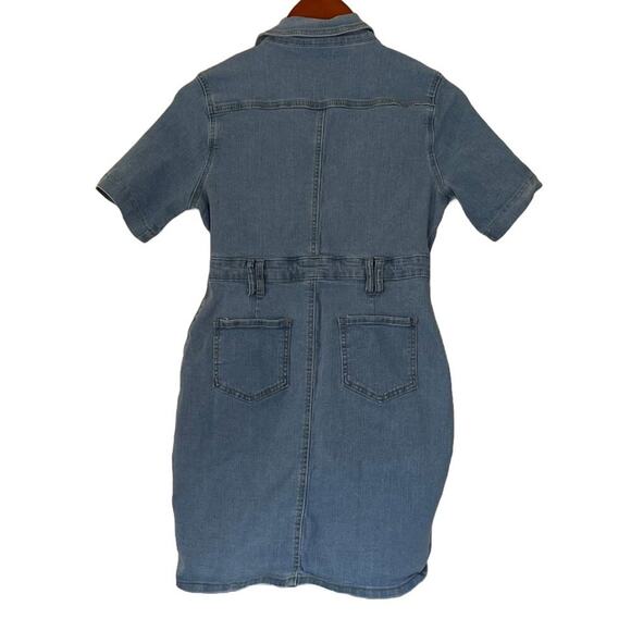 Short Sleeve Light Wash/Rinse Denim Button Down Mini Shirt Dress Belt Loops S - Picture 2 of 13
